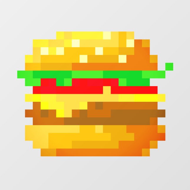 Autocollant Pour Fenêtre Cute 8 bits Pixel Art Burger Fun Geek Restauration (Feuille)
