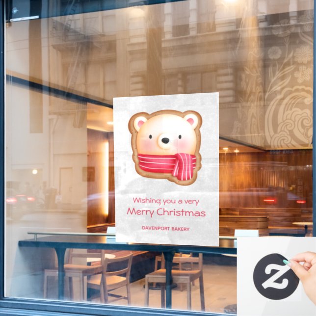 Autocollant Pour Fenêtre Cute Bear Face Red Scarf et Rosy Cheeks Christmas (Fenêtre de café)