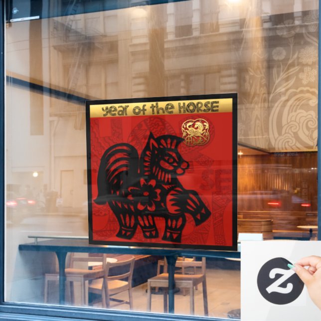Autocollant Pour Fenêtre Cute Cheval Chinois Nouvel An Zodiac Anniversaire  (Fenêtre de café)
