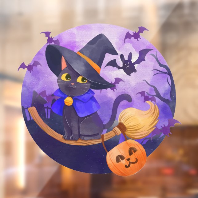 Autocollant Pour Fenêtre Cute Halloween chauves-chauves-souris et sorcières (Feuille 2)