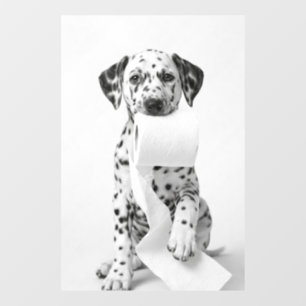 Autocollant Pour Fenêtre Dalmatien drôle tenant du papier toilette Minimal