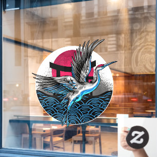 Autocollant Pour Fenêtre Décor de restaurant Grues volantes japonaises Avan