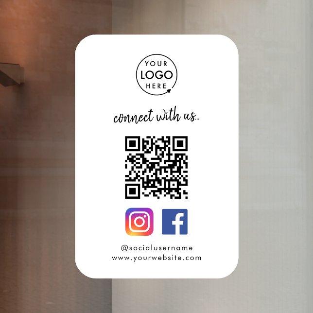 Autocollant pour fenêtre des médias sociaux | Inst (Connect with us QR code window clings to promote your social media - Instagram, Facebook & more!)