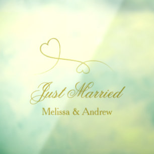 Autocollant Pour Fenêtre Deux Coeurs Or Élégants   Voiture de Mariage marié