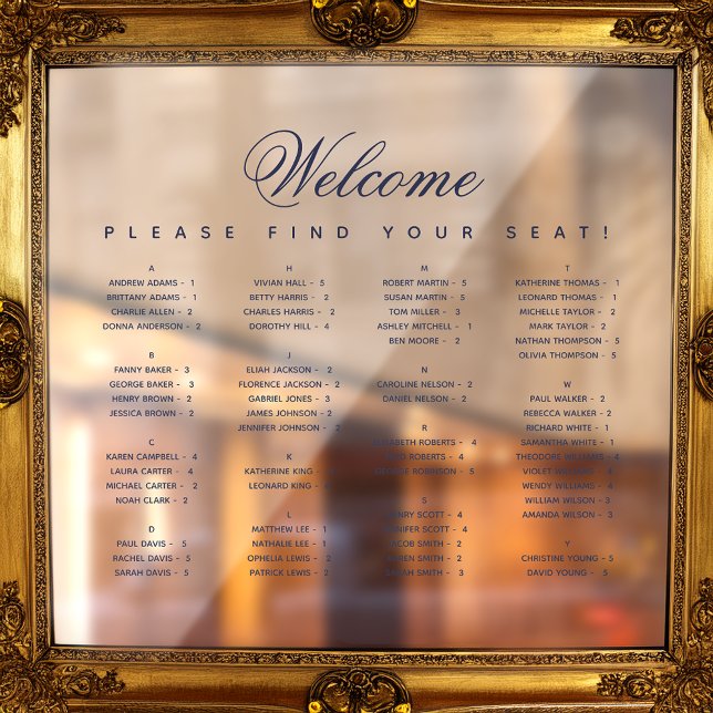 Autocollant Pour Fenêtre Diagramme de siège alphabétique Script bleu transp (Créateur téléchargé)