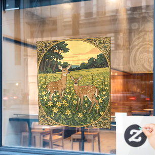 Autocollant Pour Fenêtre Doe et crevettes blanches aux fleurs jaunes