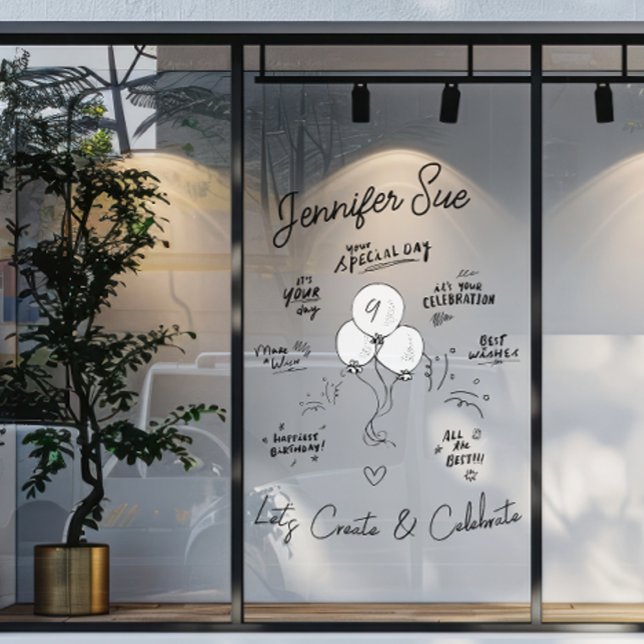 Autocollant Pour Fenêtre Doodle moderne Balloon Joyeux anniversaire (Créateur téléchargé)