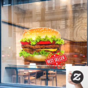 Autocollant Pour Fenêtre Double Cheeseburger Meilleur Vendeur Burger Advert