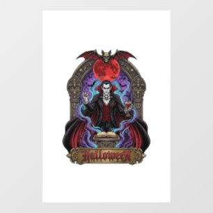 Autocollant Pour Fenêtre Dracula Halloween Lune Rouge Chauves-Souris Crâne_