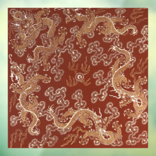 Autocollant Pour Fenêtre Dragon en soie rouge et or impérial Art