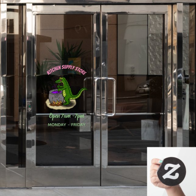 Autocollant Pour Fenêtre Drôle alligator vert cuisine dessin animé (Porte de bureau)