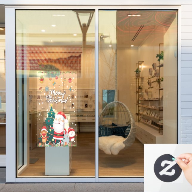 Autocollant Pour Fenêtre Drôle Père Noël, Snowman, Reindeer Joyeux Noël (Vitrine du magasin)