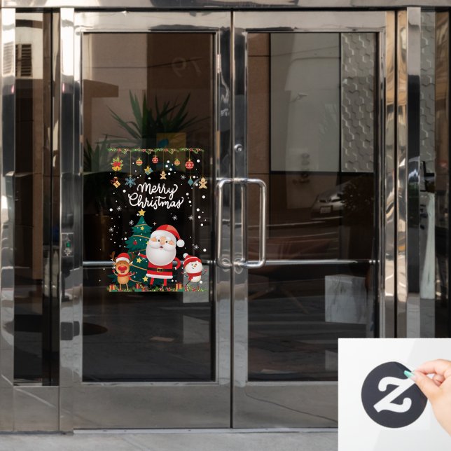 Autocollant Pour Fenêtre Drôle Père Noël, Snowman, Reindeer Joyeux Noël (Porte de bureau)