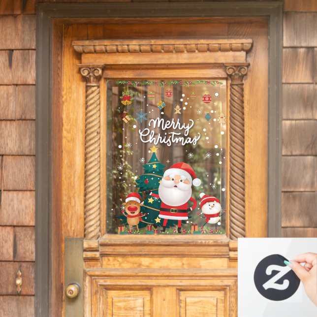 Autocollant Pour Fenêtre Drôle Père Noël, Snowman, Reindeer Joyeux Noël (Porte d'accueil)