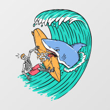 Drôle Shark Attaques Surfer Skeleton Dude