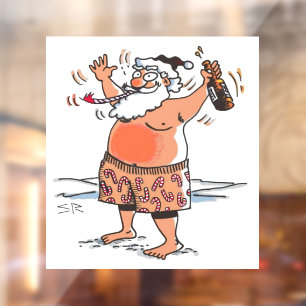 Autocollant Pour Fenêtre Drunk Père Noël fenêtre serrant le bâton arrière