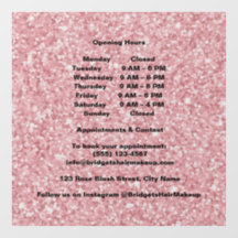 Elegant Blush pink Glitter Salon Opening Hours 