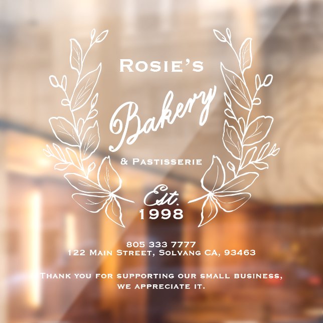 Autocollant Pour Fenêtre Élégant Boulangerie Botanique Blanche Simple Logo (Feuille 2)