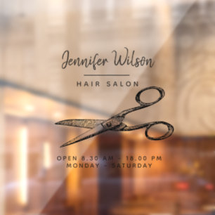 Autocollant Pour Fenêtre Elégant ciseaux rétro - Salon de coiffure minimal