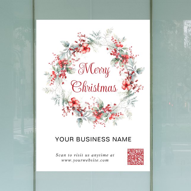 Autocollant Pour Fenêtre Élégant Code QR d'affaires Joyeux Noël (Input your website address to create a scannable QR code)