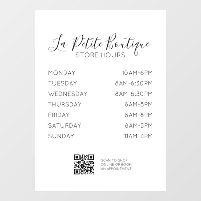 Autocollant Pour Fenêtre Élégant code QR des heures minimales de la banque  (Feuille)