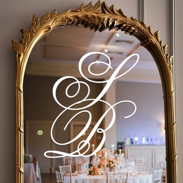 Autocollant Pour Fenêtre Élégant Mariage de script blanc orné (Elegant Ornate White Script Monogram Wedding Window Cling)