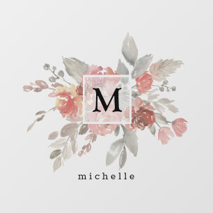 Autocollant Pour Fenêtre Élégant Monogramme floral rose pâle