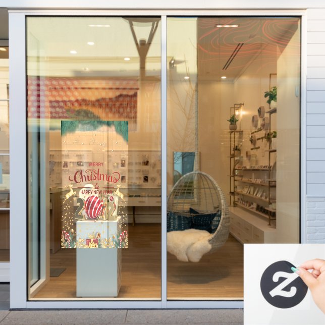 Autocollant Pour Fenêtre Élégant Rouge Et Or Joyeux Noël Fenêtre Clôture (Vitrine du magasin)