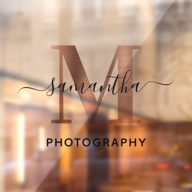 Autocollant Pour Fenêtre Élégant signature Rose Gold M Monogramme Logo (Feuille 2)