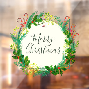 Autocollant Pour Fenêtre Élégante couronne de feuillage d'hiver Joyeux Noël