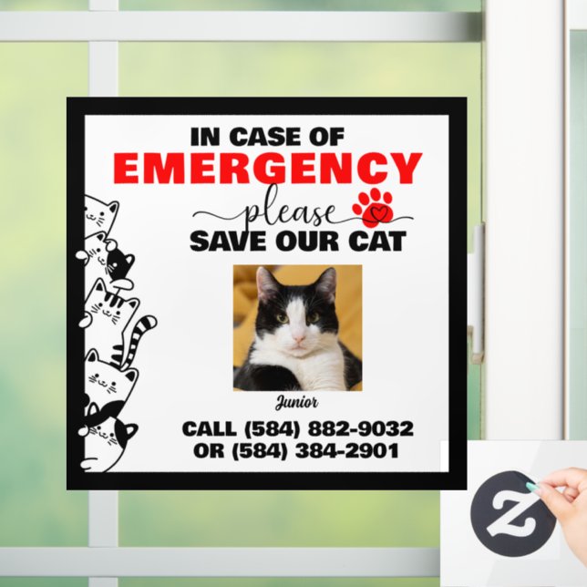 Autocollant Pour Fenêtre En Coque d'urgence Save Cat With Custom Photo (Maison)