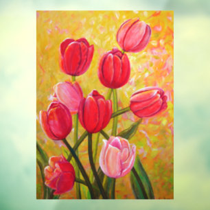 Autocollant Pour Fenêtre Encore la vie avec les tulipes roses et rouges