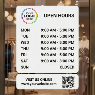 Autocollant Pour Fenêtre Enseigne des heures d'ouverture avec QR code - Mod