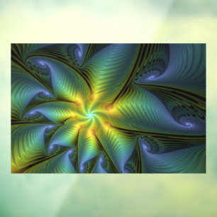Autocollant Pour Fenêtre Etoile Abstraite, Bleu brillant Vert Or Fractal Ar