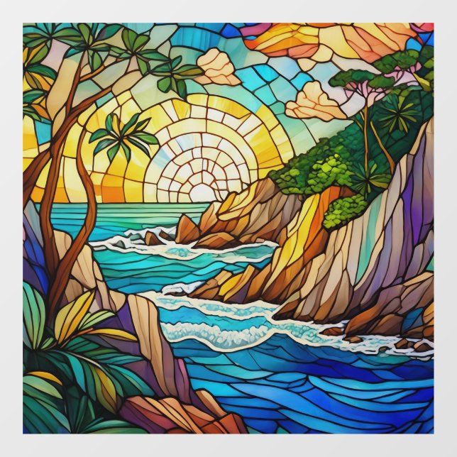 Autocollant Pour Fenêtre falaises de plage tropicale 2 vitraux (Feuille)
