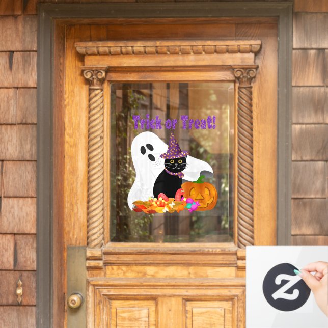Autocollant Pour Fenêtre Fantôme d'Halloween et chat noir (Porte d'accueil)