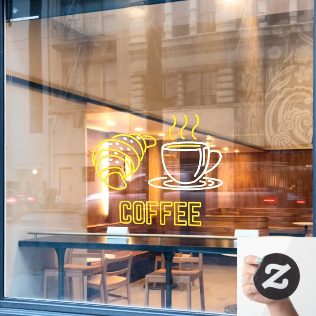Autocollant Pour Fenêtre Faux Neon Coffee et Croissant Signal Clouer (Fenêtre de café)