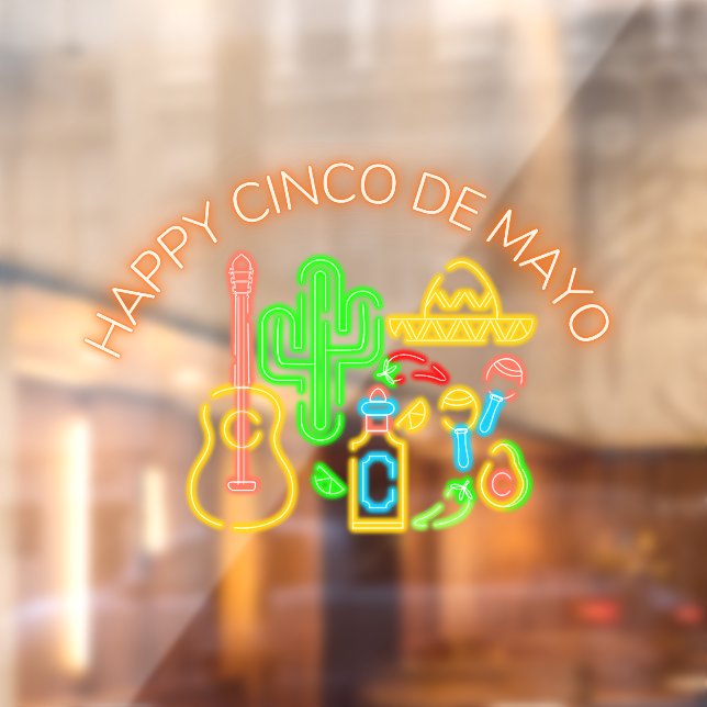 Autocollant Pour Fenêtre Faux Neon Happy Cinco de Mayo Shop (Feuille 2)