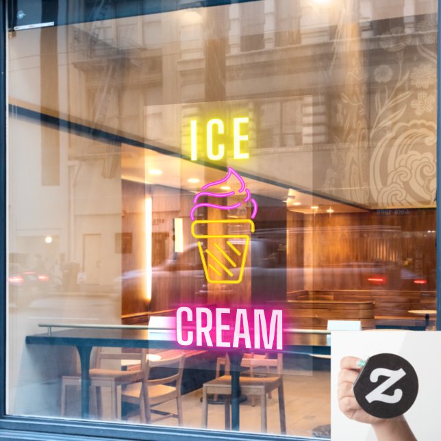 Autocollant Pour Fenêtre Faux Neon Ice Cream Cone Business (Fenêtre de café)