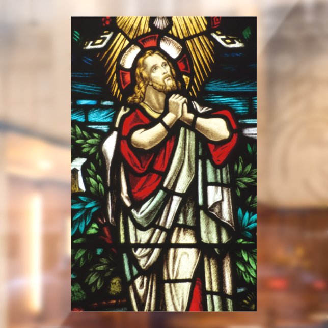 Autocollant Pour Fenêtre Faux Vitrail Jésus Priant Dans Le Sauvage (Feuille 2)