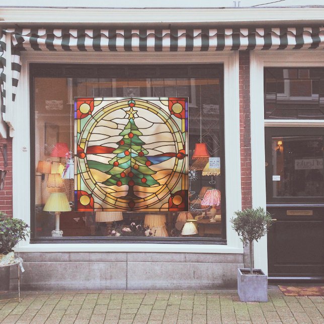 Autocollant Pour Fenêtre Faux Vitraux Arbre de Noël Grand Arbre (Créateur téléchargé)