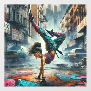 Autocollant Pour Fenêtre Femmes en action de Breakdancer Silhouette de New