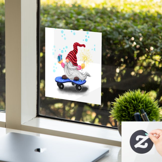Autocollant Pour Fenêtre Fenêtre de Noël Clouer Patinage Gnome avec cadeaux (Bureau)