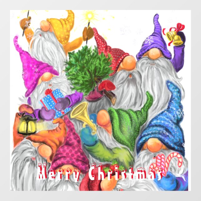 Autocollant Pour Fenêtre Fenêtre de Noël serrée avec Joyeux Gnome Party (Feuille)