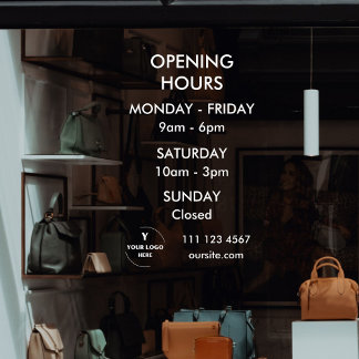 Autocollant Pour Fenêtre Fenêtre d'heures d'ouverture personnalisée avec lo