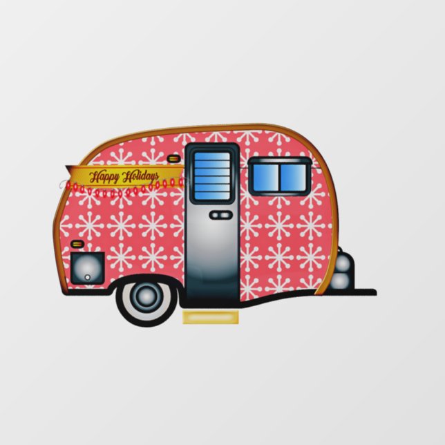 AUTOCOLLANT POUR FENÊTRE FENÊTRE RETRO CAMPER TRAILER CHRISTMAS CLAIR (Feuille)