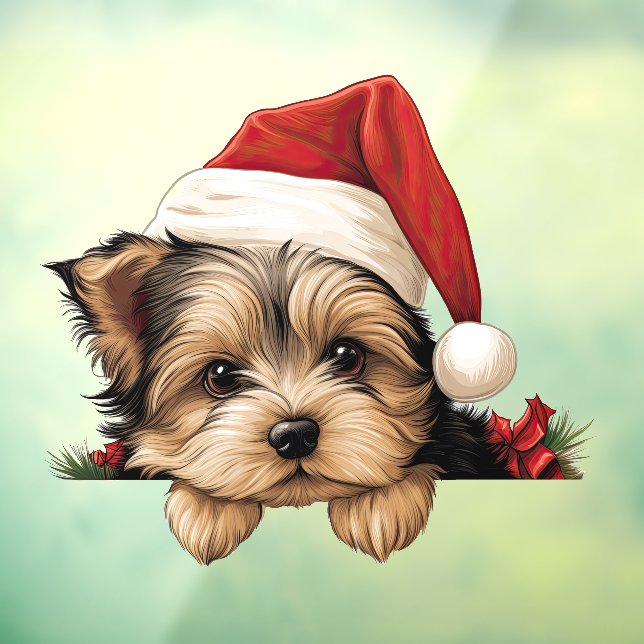 Autocollant Pour Fenêtre Festif Noël Yorkshire Terrier (Feuille 3)