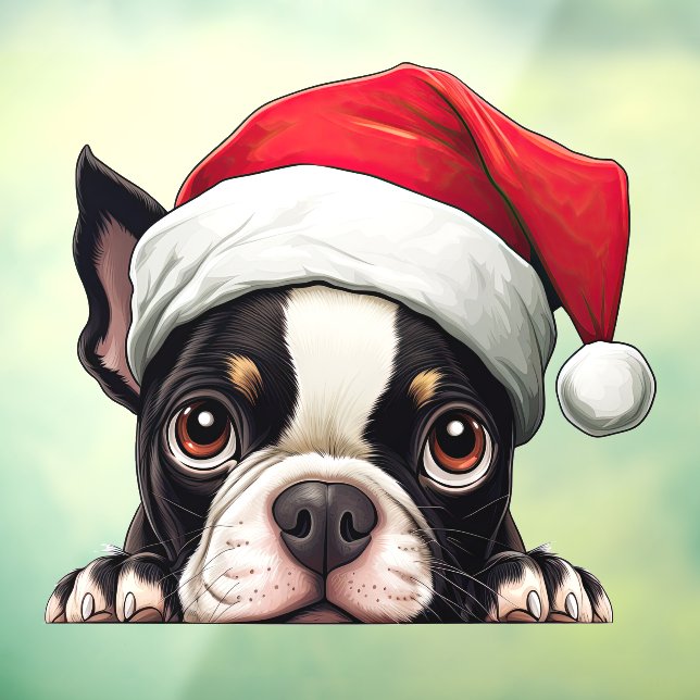 Autocollant Pour Fenêtre Festive Noël Boston Terrier Cling fenêtre (Feuille 3)