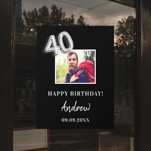 Autocollant Pour Fenêtre fête de 40e anniversaire noir photo nom mec