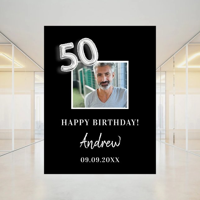 Autocollant Pour Fenêtre fête de 50e anniversaire noir photo nom mec (Créateur téléchargé)